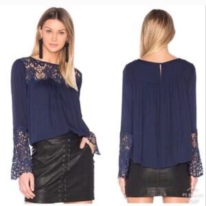BB Dakota Navy Blue Geraldine Lace Trim Top